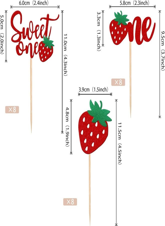كونفيتي! ٢٤ قطعة من زينة كب كيك الفراولة اللامعة، مثالية لحفلات أعياد الميلاد الأولى، وحفلات استقبال المولود الجديد، وأعياد الميلاد الأولى للأطفال، وحفلات الذكرى السنوية. - Image 2